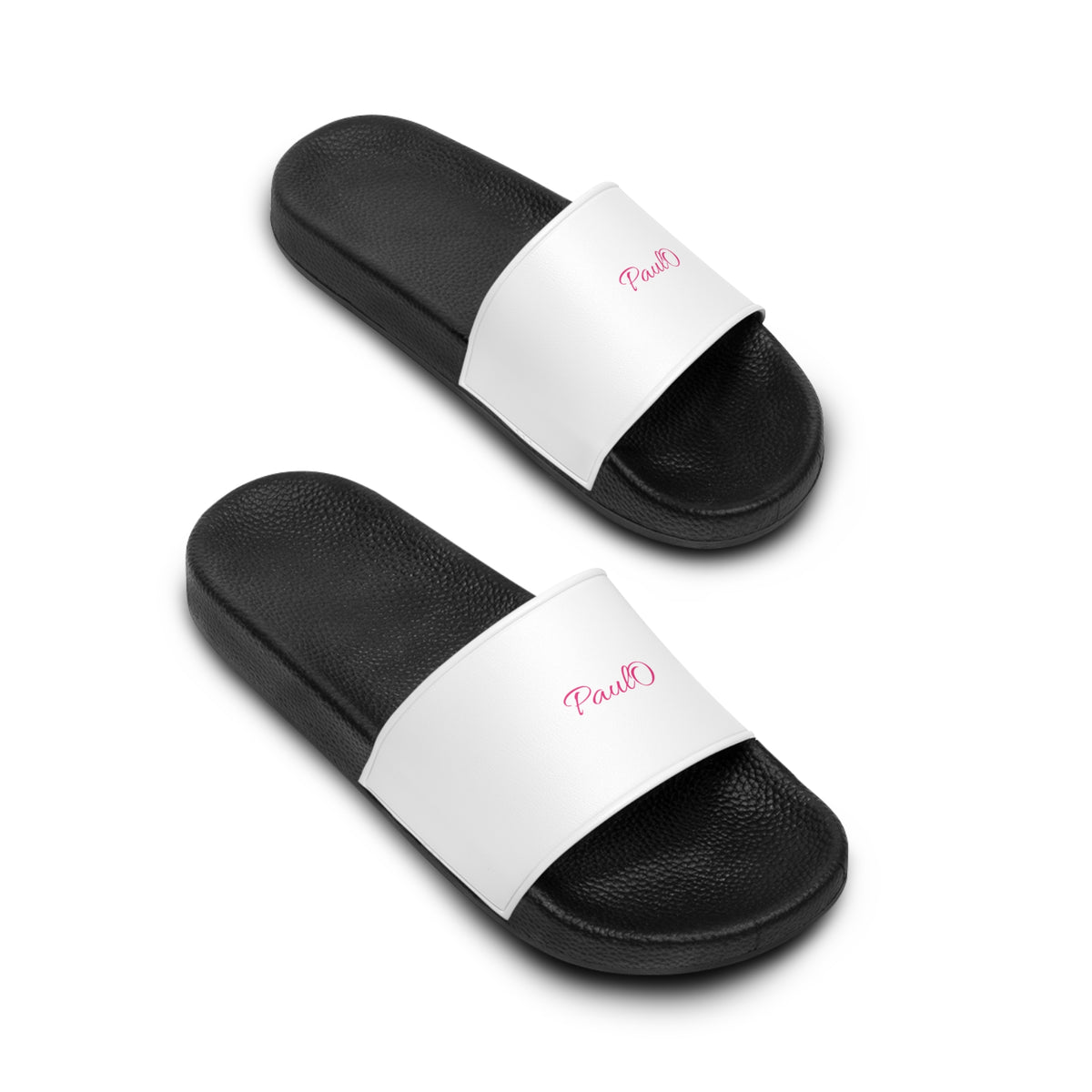 Personalized White and Black Slide Sandals